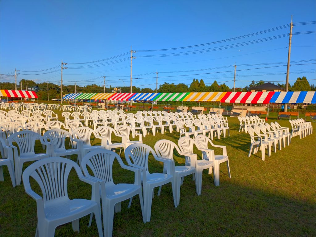 壬生町健康ふくしまつり　栃木県　イベント　会場設営　音響制作　イベントテント　ガーデンテーブルセット　壬生町役場　仮設ステージ　大田原市　壬生町　鹿沼市　お祭り　屋外